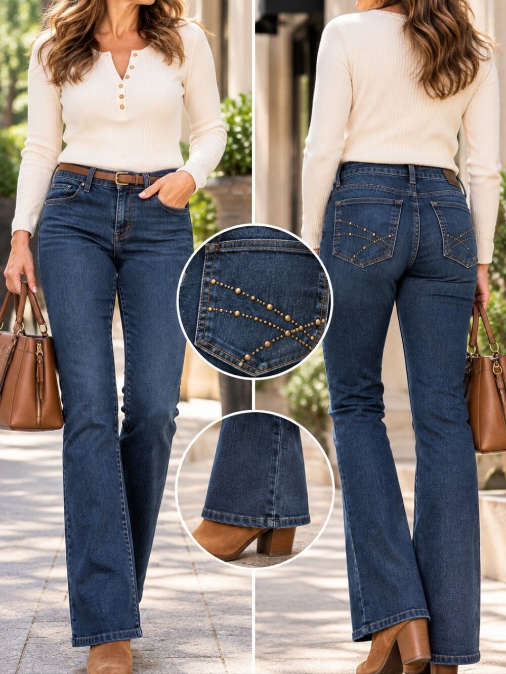NYDJ Size 8 Slight Flare Jeans Dark Wash Studded Pockets Made in USA